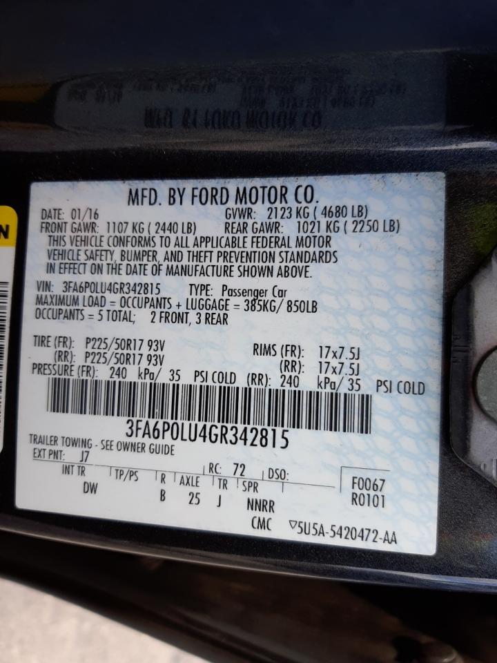 Photo 10 from auction – 2016 FORD FUSION SE with VIN 3FA6P0LU4GR342815