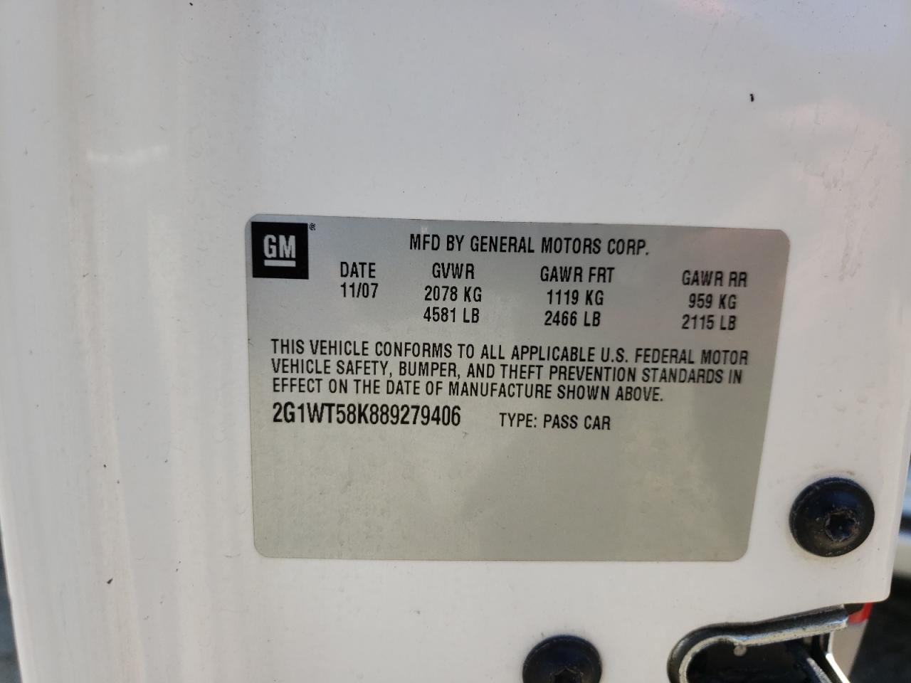 Photo 10 from auction – 2008 CHEVROLET IMPALA LT with VIN 2G1WT58K889279406