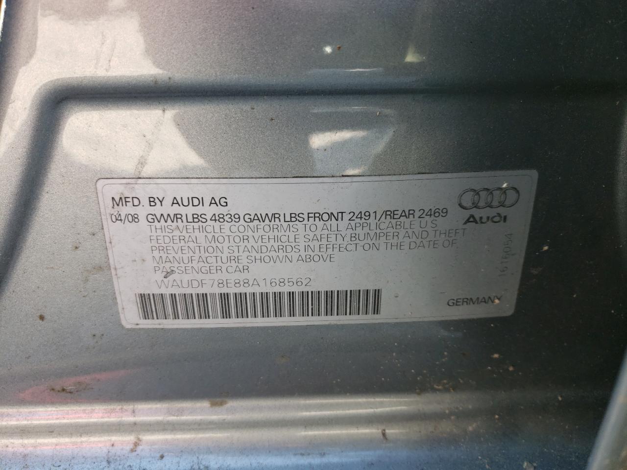 صورة رقم 10 من المزاد - 2008 AUDI A4 2.0T QU مع VIN WAUDF78E88A168562