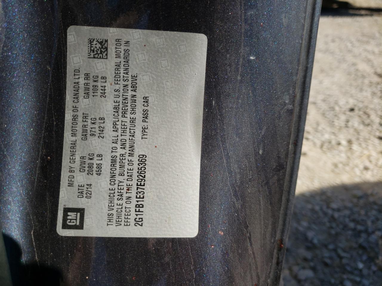 Photo 10 from auction – 2014 CHEVROLET CAMARO LT with VIN 2G1FB1E37E9265369