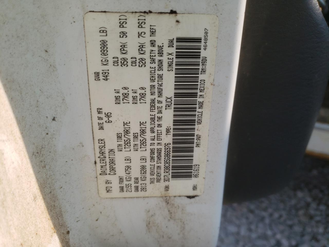 Photo 10 from auction – 2005 DODGE RAM 3500 S with VIN 3D7LR38C85G866976