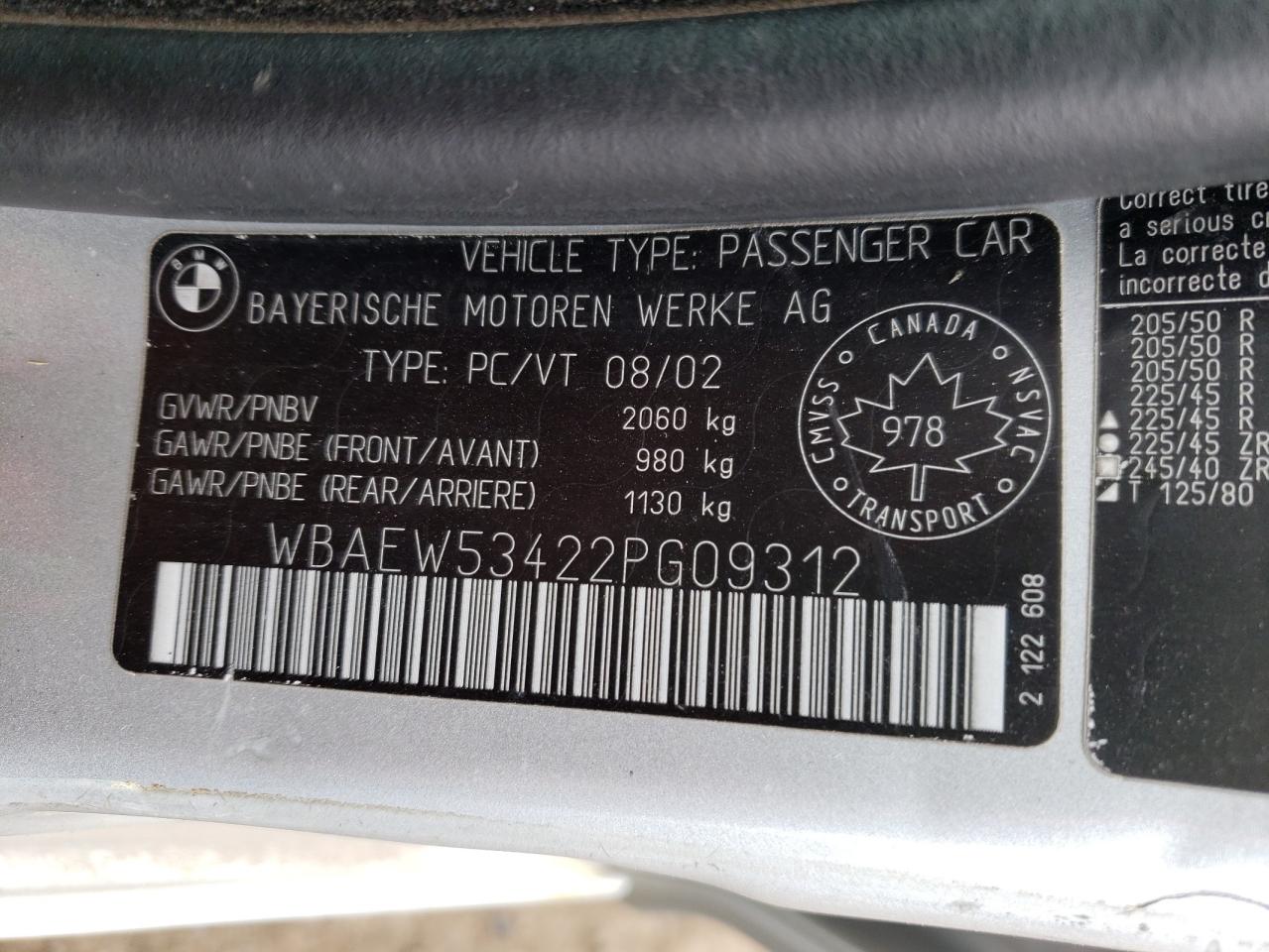 Photo 10 from auction – 2002 BMW 330 XI with VIN WBAEW53422PG09312