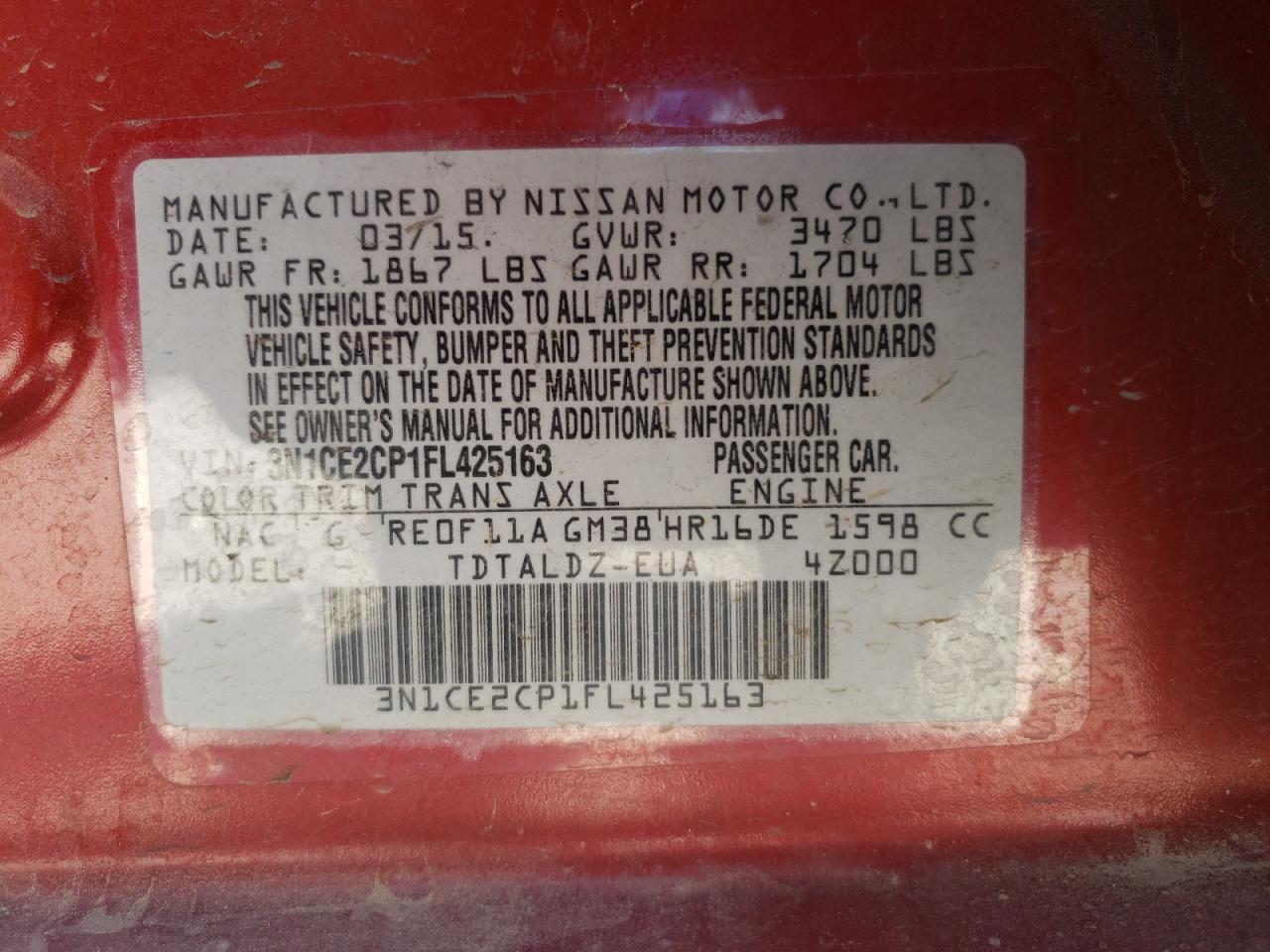 Photo 10 from auction – 2015 NISSAN VERSA NOTE with VIN 3N1CE2CP1FL425163