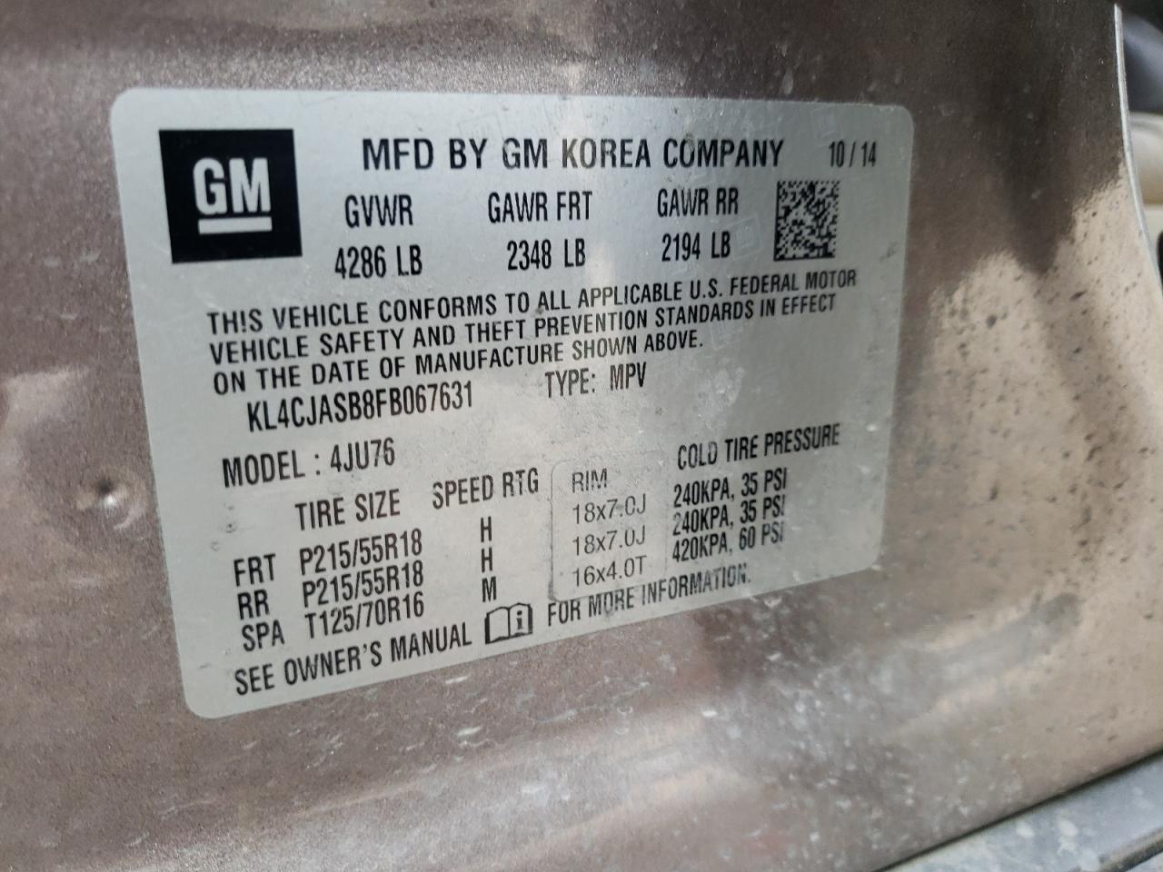 Photo 10 from auction – 2015 BUICK ENCORE with VIN KL4CJASB8FB067631