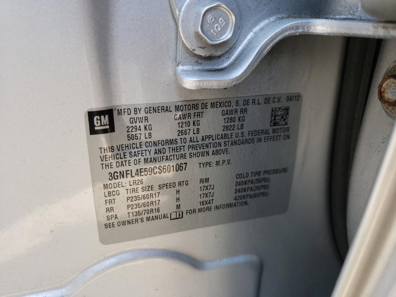 Photo 10 from auction – 2012 CHEVROLET CAPTIVA SP with VIN 3GNFL4E59CS601067