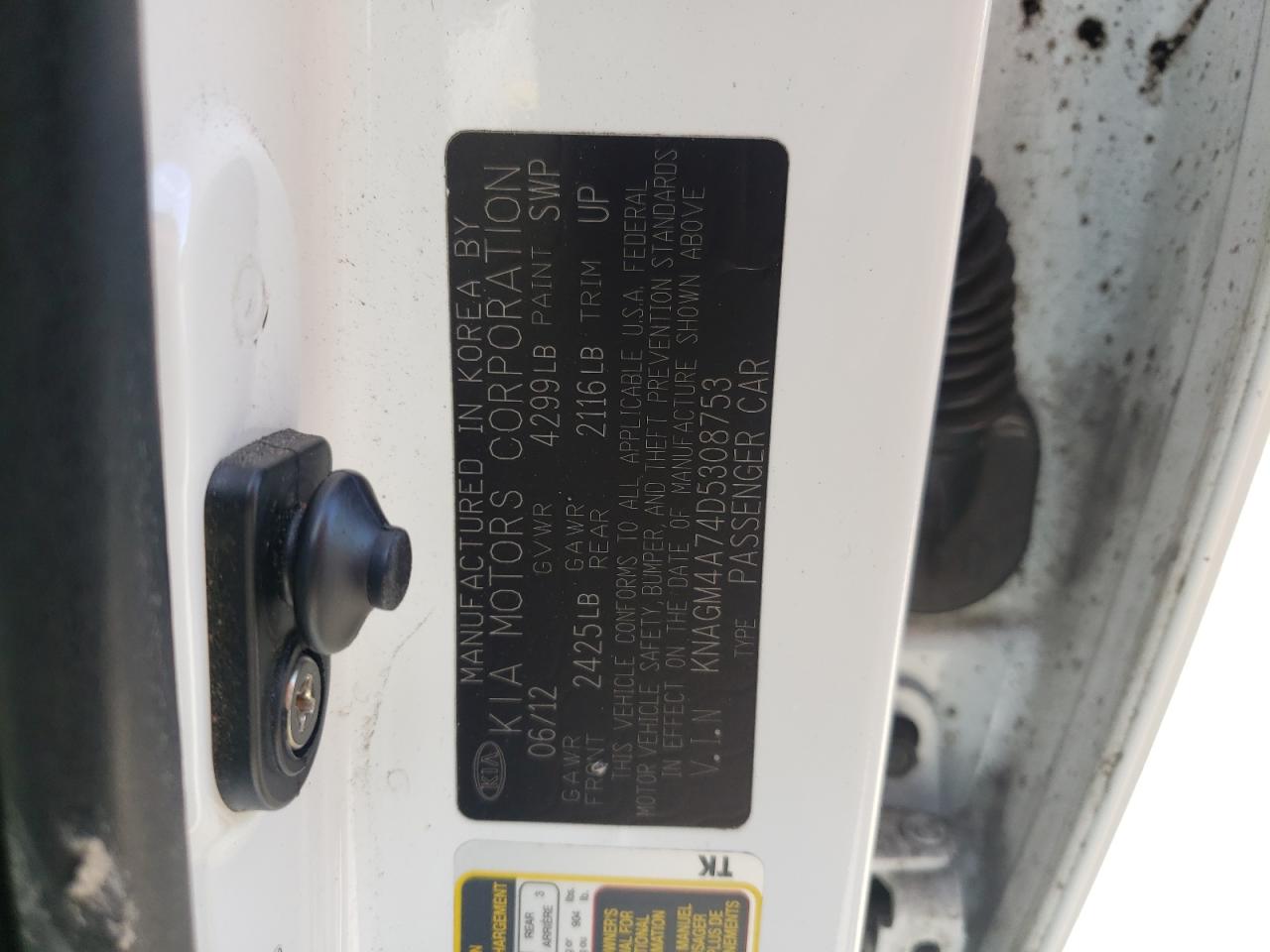 Photo 10 from auction – 2013 KIA OPTIMA LX with VIN KNAGM4A74D5308753