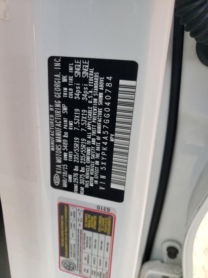 Photo 10 from auction – 2016 KIA SORENTO SX with VIN 5XYPK4A57GG040784