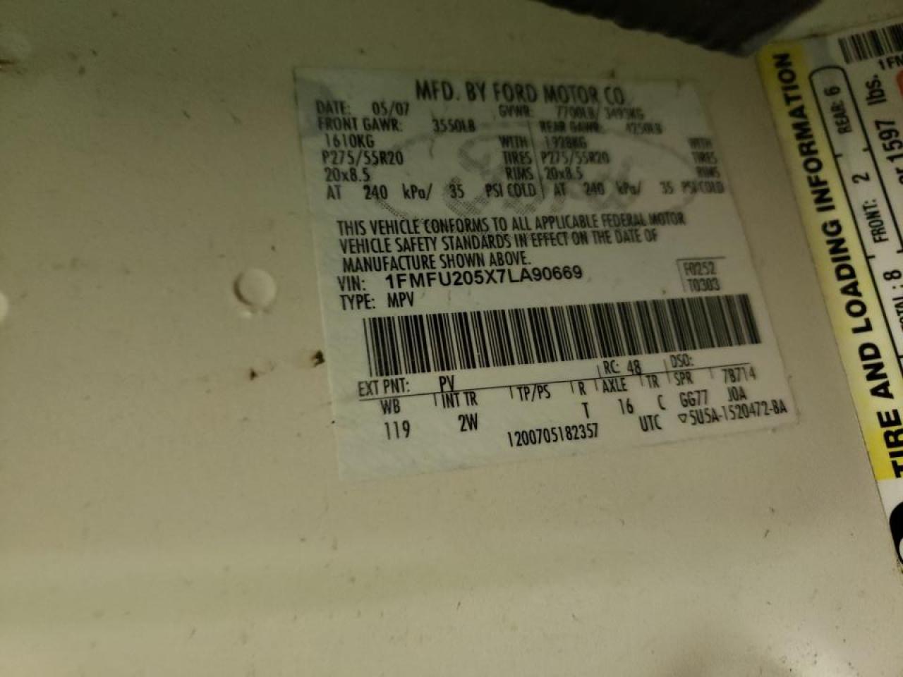 Photo 10 from auction – 2007 FORD EXPEDITION with VIN 1FMFU205X7LA90669