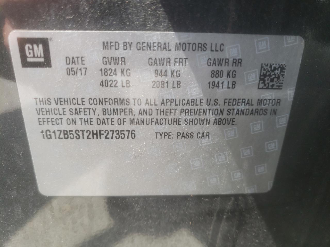 Photo 10 from auction – 2017 CHEVROLET MALIBU LS with VIN 1G1ZB5ST2HF273576