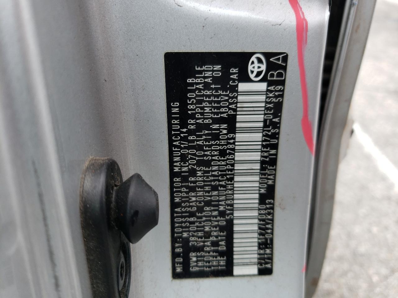 Photo 10 from auction – 2014 TOYOTA COROLLA L with VIN 5YFBURHE1EP067849