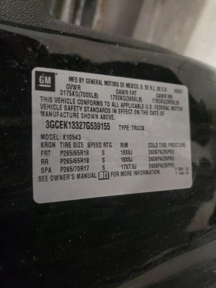 Photo 10 from auction – 2007 CHEVROLET SILVERADO with VIN 3GCEK13327G539155