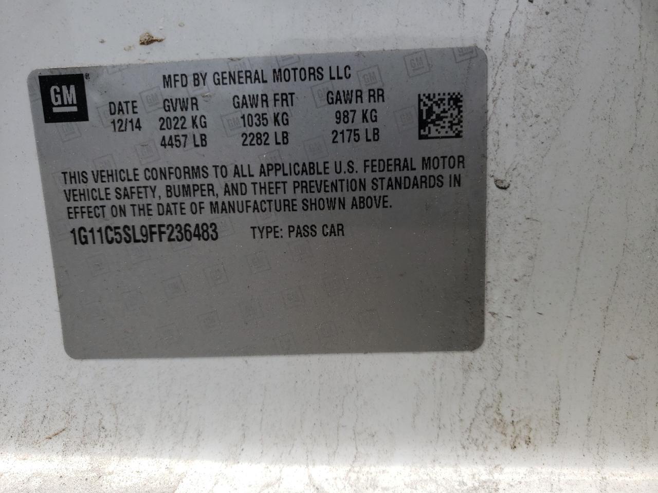 Photo 10 from auction – 2015 CHEVROLET MALIBU 1LT with VIN 1G11C5SL9FF236483