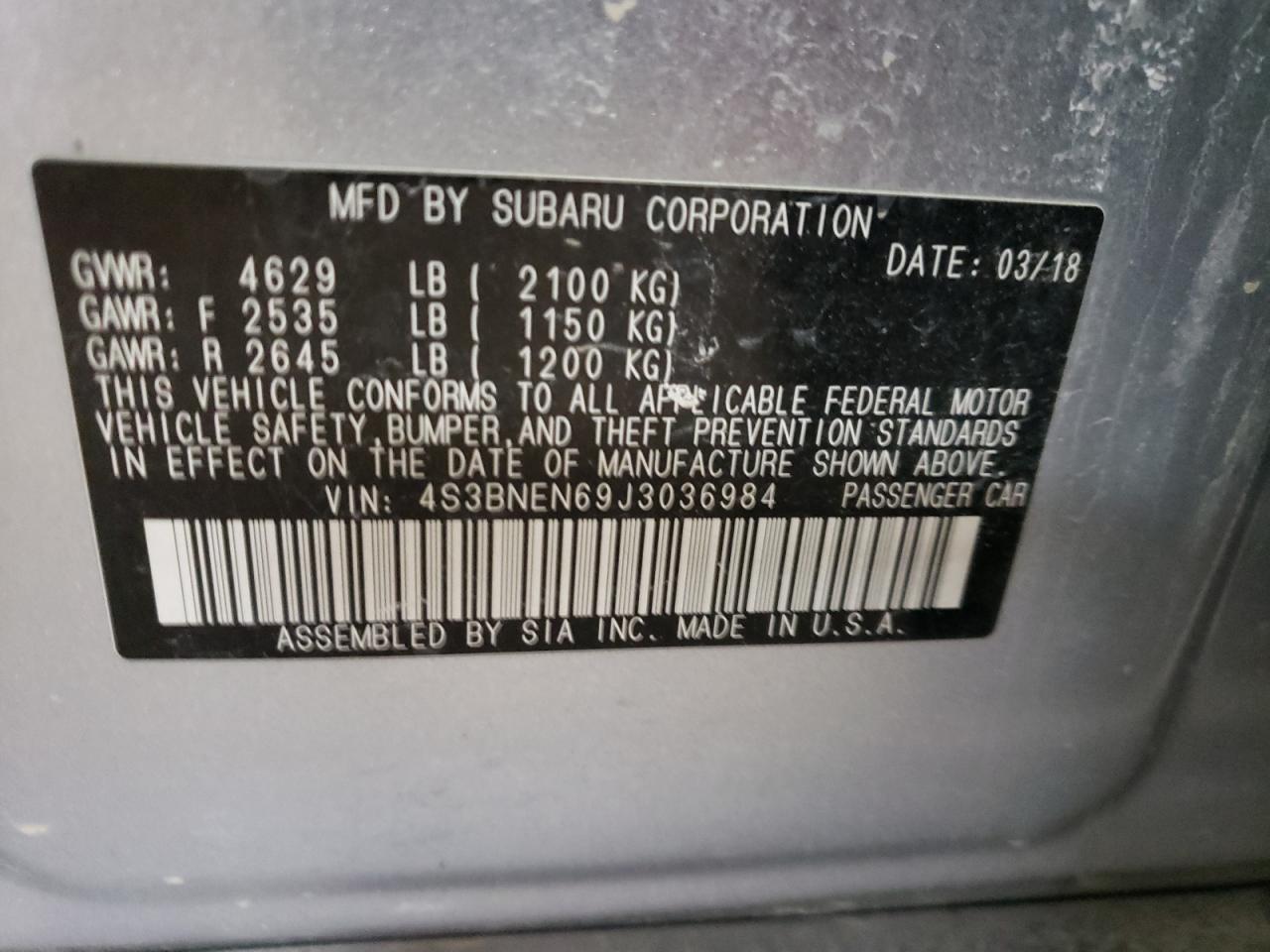 Photo 10 from auction – 2018 SUBARU LEGACY 3.6 with VIN 4S3BNEN69J3036984