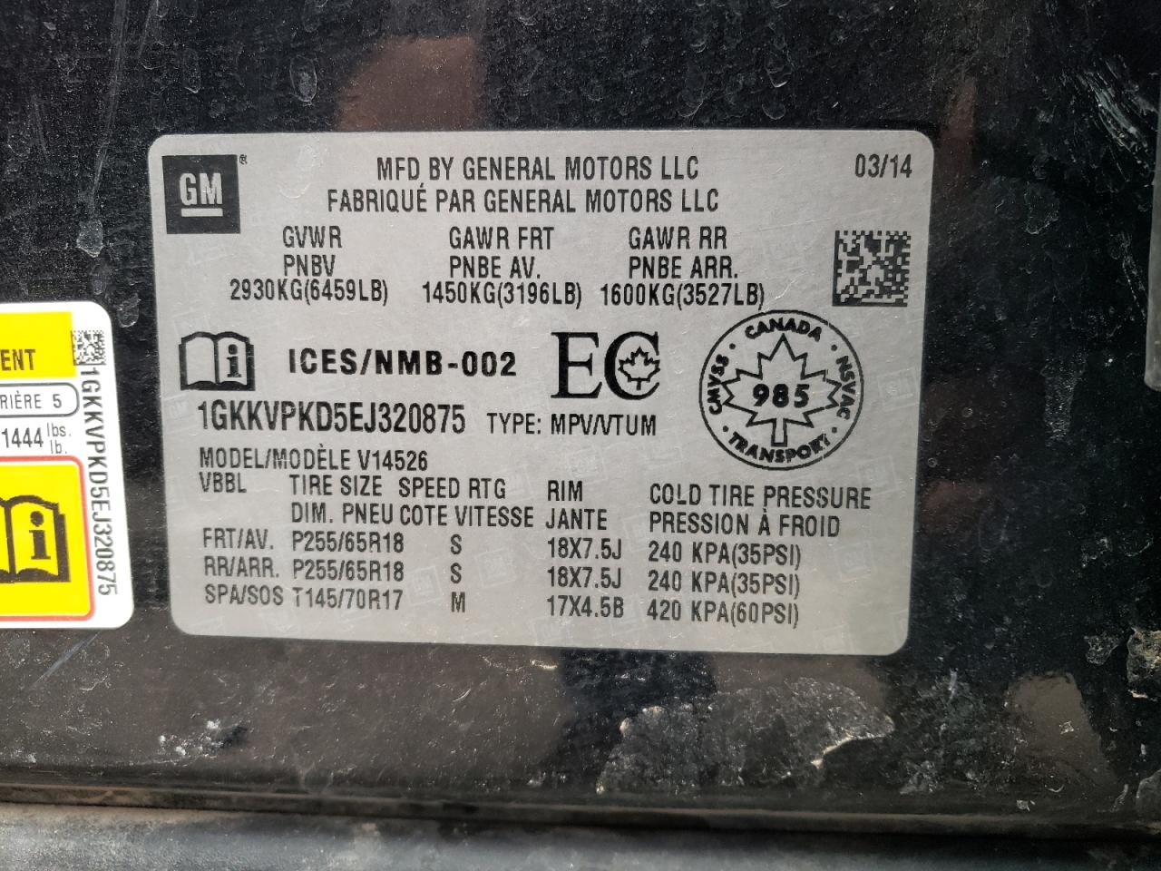 Photo 10 from auction – 2014 GMC ACADIA SLE with VIN 1GKKVPKD5EJ320875