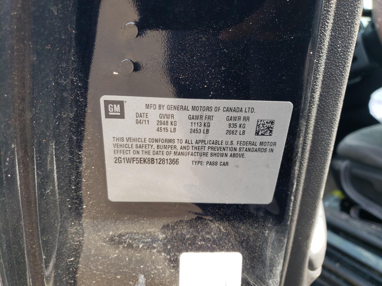 Photo 10 from auction – 2011 CHEVROLET IMPALA LS with VIN 2G1WF5EK8B1281366