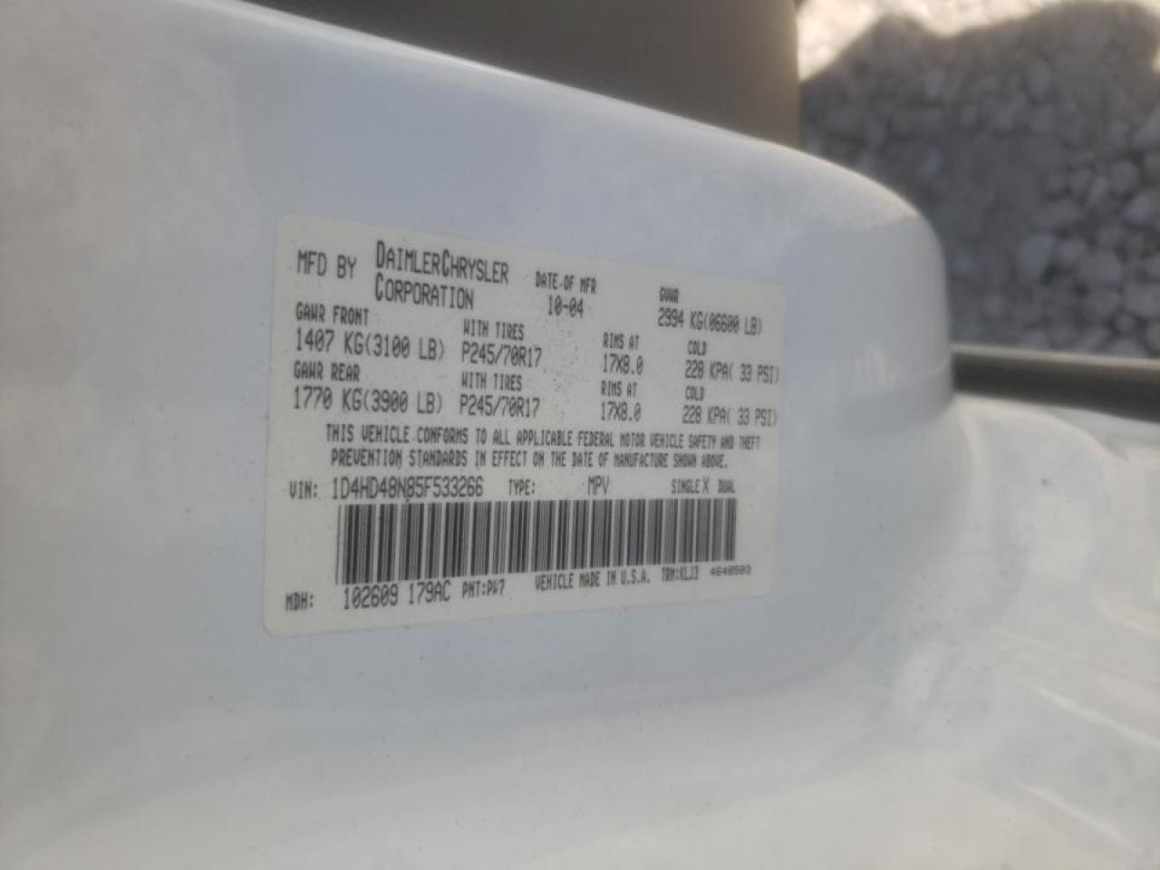 Photo 10 from auction – 2005 DODGE DURANGO SL with VIN 1D4HD48N85F533266