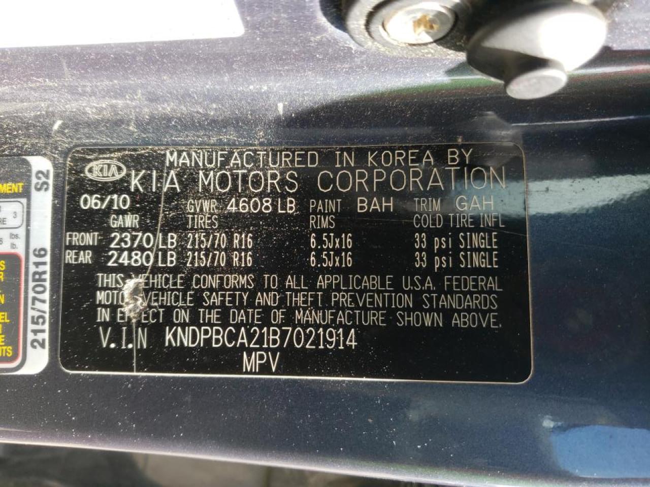 Photo 10 from auction – 2011 KIA SPORTAGE L with VIN KNDPBCA21B7021914