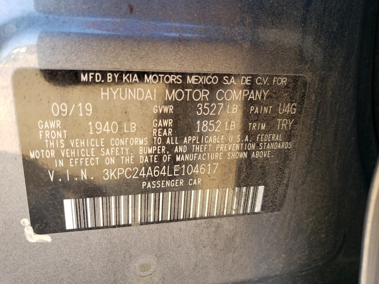 Photo 10 from auction – 2020 HYUNDAI ACCENT SE with VIN 3KPC24A64LE104617