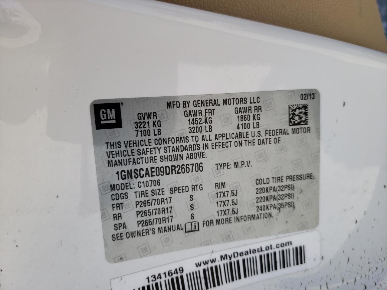 Photo 10 from auction – 2013 CHEVROLET TAHOE C150 with VIN 1GNSCAE09DR266706