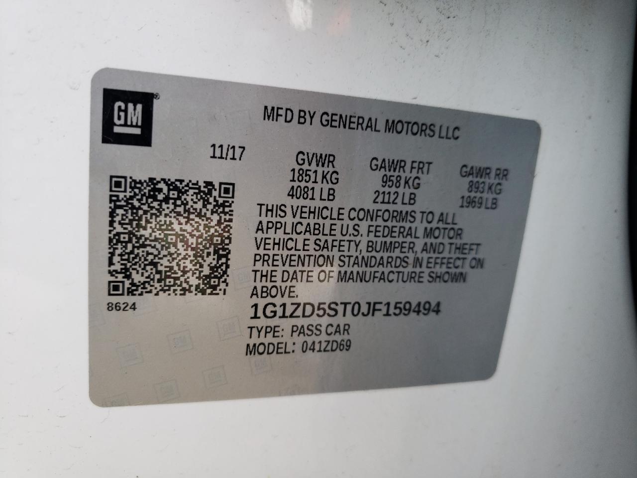 Photo 10 from auction – 2018 CHEVROLET MALIBU LT with VIN 1G1ZD5ST0JF159494