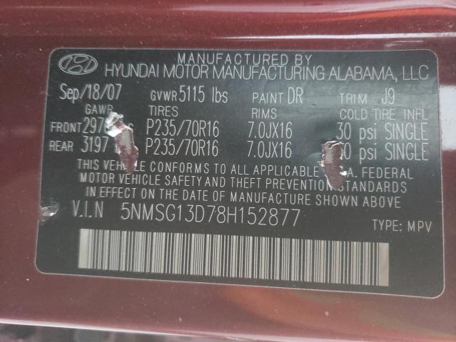 Photo 10 from auction – 2008 HYUNDAI SANTA FE G with VIN 5NMSG13D78H152877