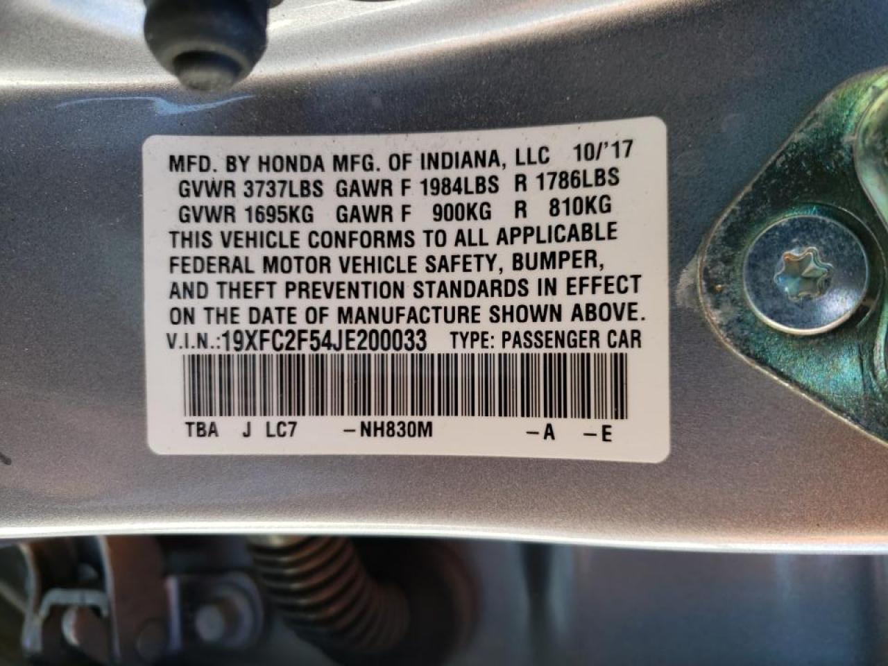 Photo 10 from auction – 2018 HONDA CIVIC LX with VIN 19XFC2F54JE200033