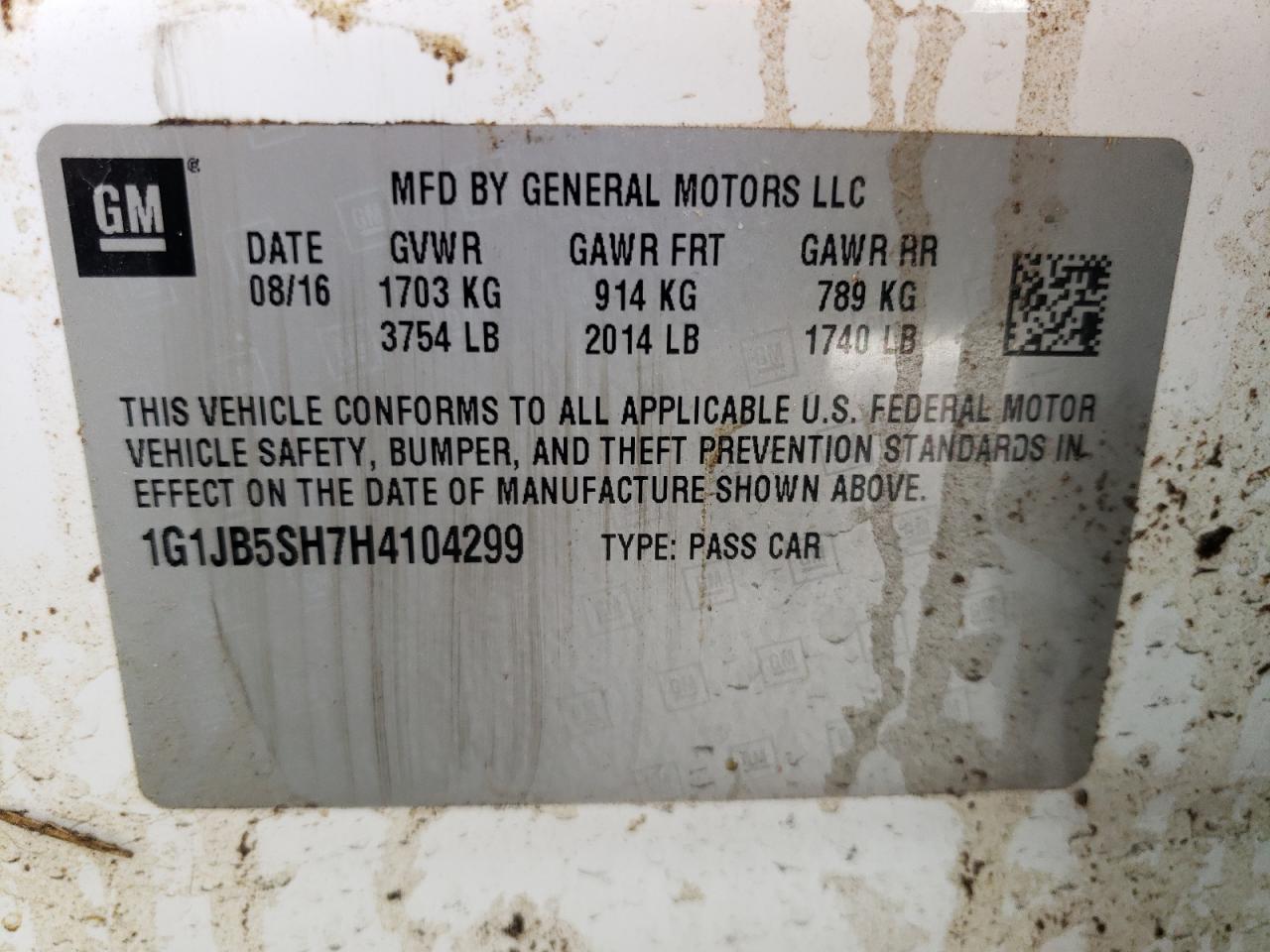 Photo 10 from auction – 2017 CHEVROLET SONIC LS with VIN 1G1JB5SH7H4104299