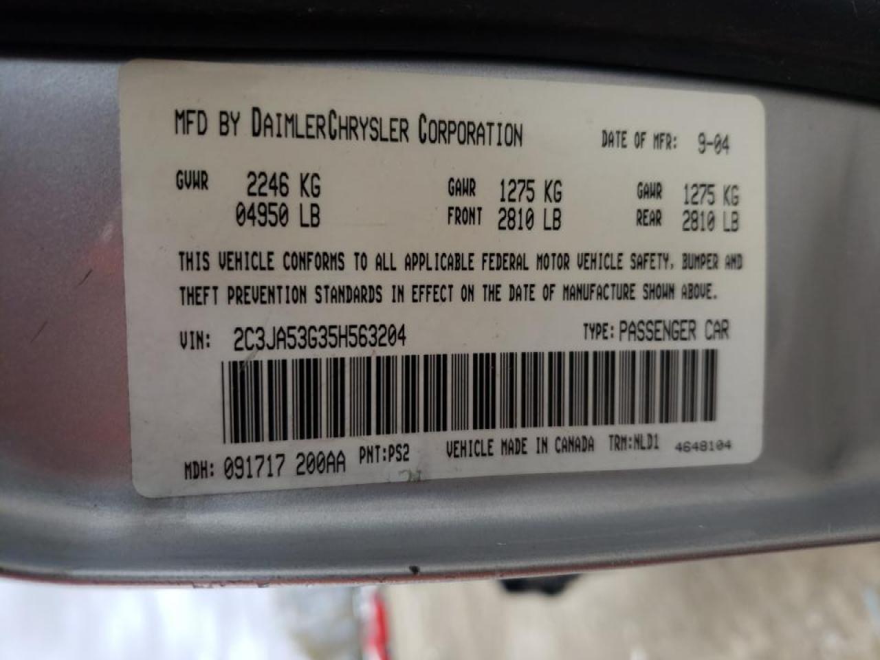 Photo 10 from auction – 2005 CHRYSLER 300 TOURIN with VIN 2C3JA53G35H563204