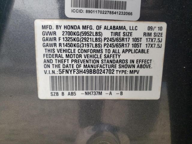 Photo 10 from auction – 2011 HONDA PILOT EX with VIN 5FNYF3H49BB024702