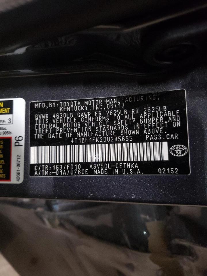 Photo 10 from auction – 2013 TOYOTA CAMRY L with VIN 4T1BF1FK2DU285655