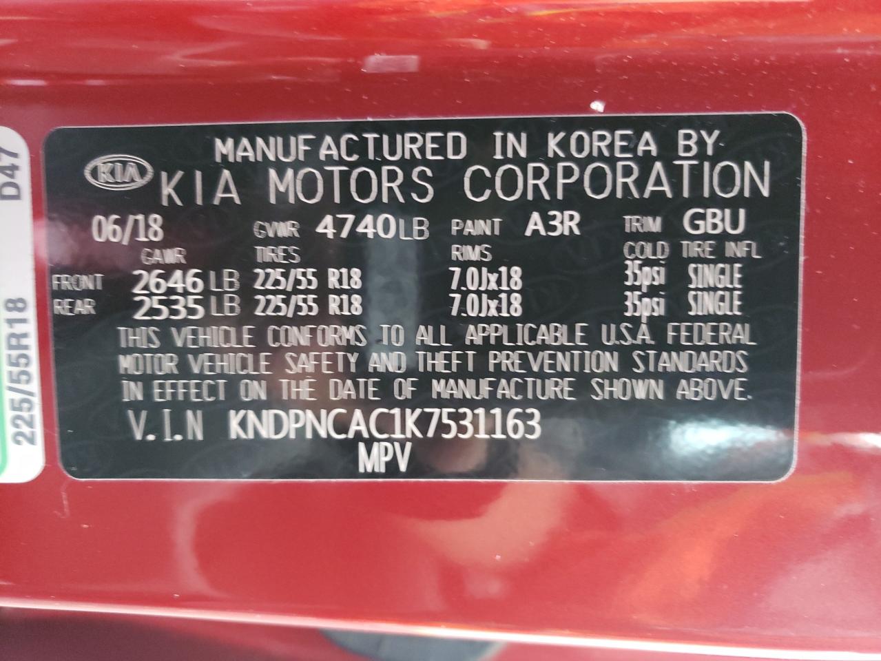 Photo 10 from auction – 2019 KIA SPORTAGE E with VIN KNDPNCAC1K7531163