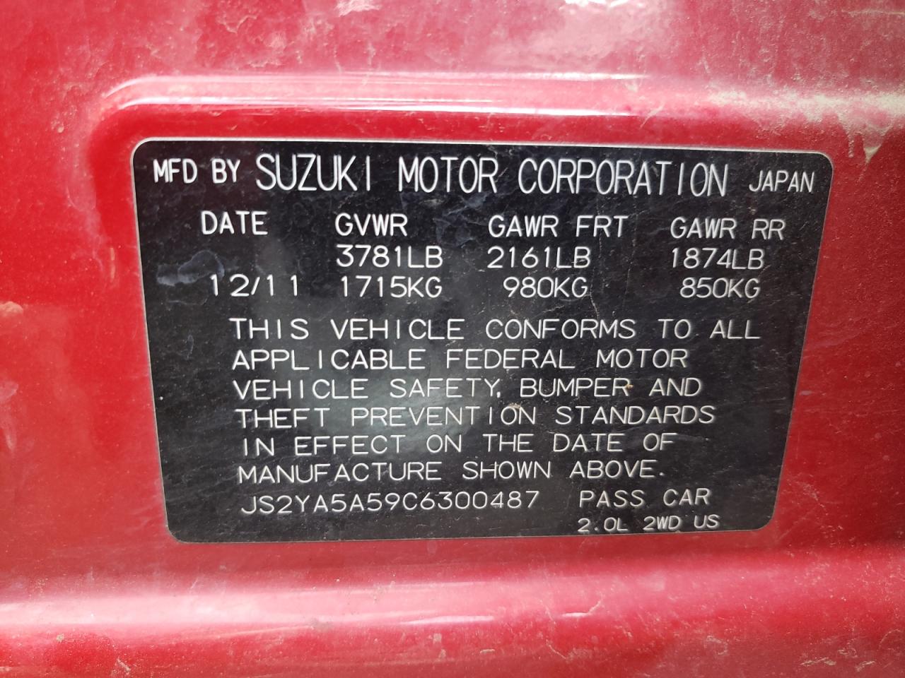 Photo 10 from auction – 2012 SUZUKI SX4 with VIN JS2YA5A59C6300487
