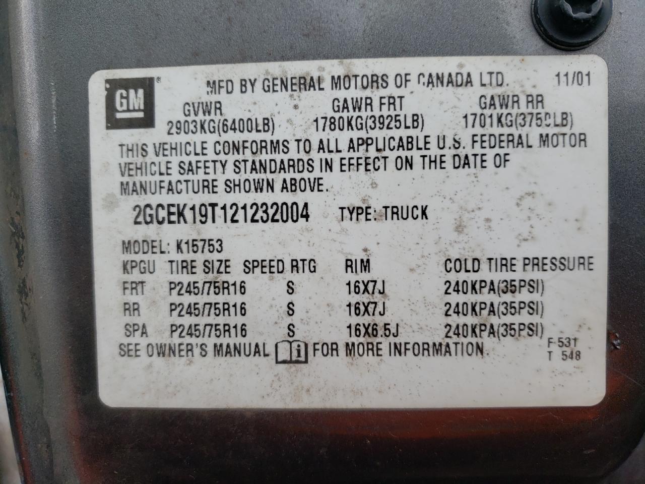 Photo 10 from auction – 2002 CHEVROLET SILVERADO with VIN 2GCEK19T121232004