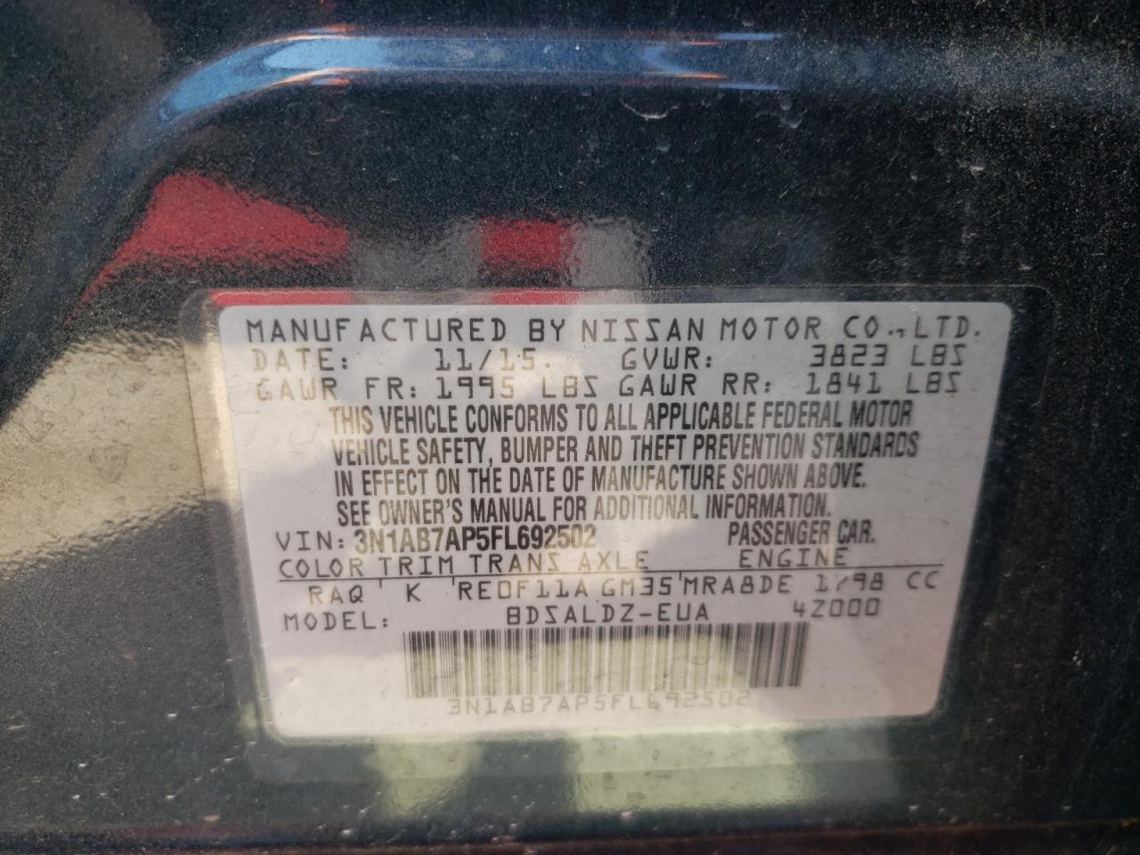 Photo 10 from auction – 2015 NISSAN SENTRA S with VIN 3N1AB7AP5FL692502