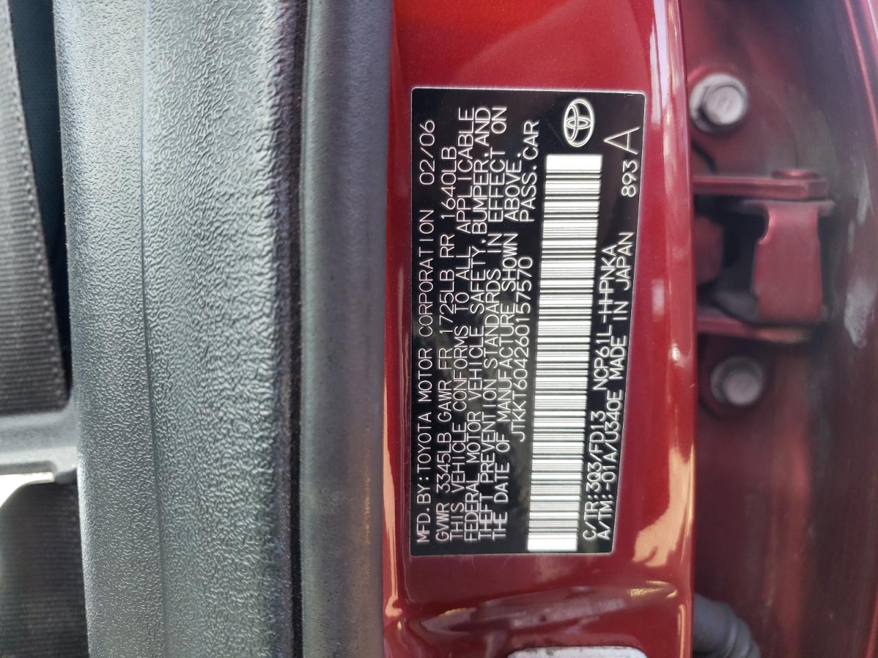 Photo 10 from auction – 2006 TOYOTA SCION XA with VIN JTKKT604260157570
