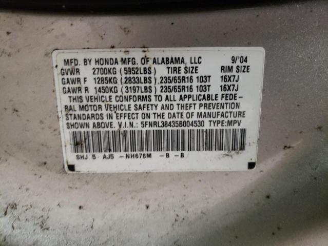 Photo 10 from auction – 2005 HONDA ODYSSEY EX with VIN 5FNRL38435B004530