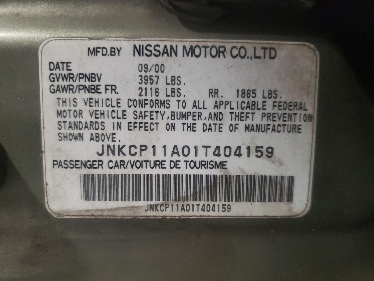Photo 10 from auction – 2001 INFINITI G20 with VIN JNKCP11A01T404159