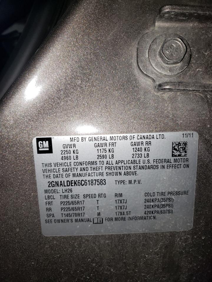 Photo 10 from auction – 2012 CHEVROLET EQUINOX LT with VIN 2GNALDEK6C6187583
