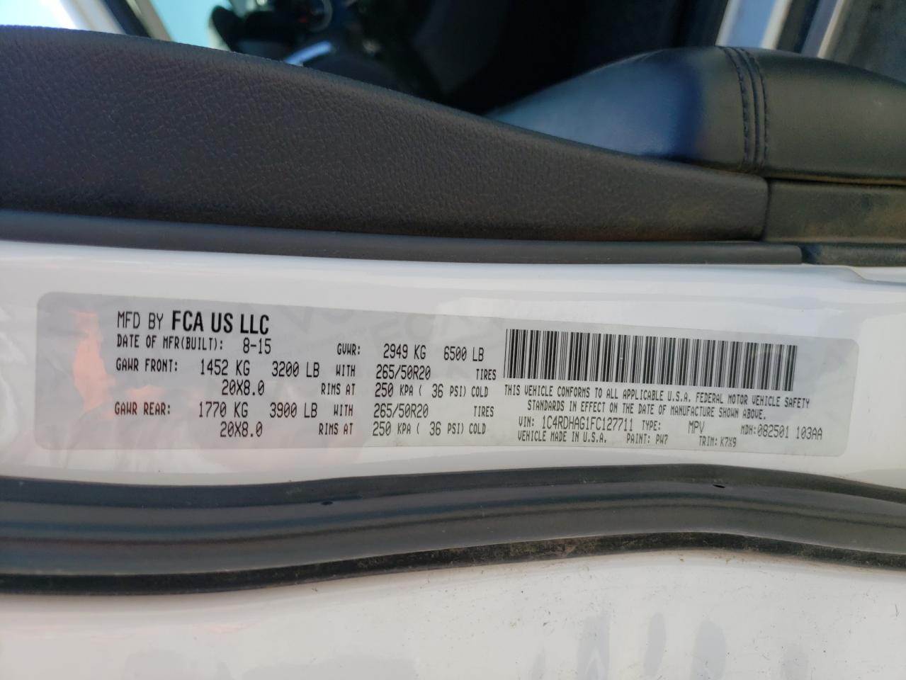 Photo 10 from auction – 2015 DODGE DURANGO SX with VIN 1C4RDHAG1FC127711