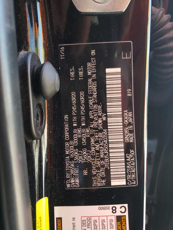Photo 10 from auction – 2016 TOYOTA 4RUNNER SR with VIN JTEBU5JR5G5403584