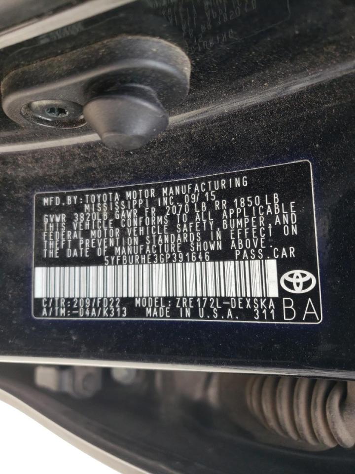 Photo 10 from auction – 2016 TOYOTA COROLLA L with VIN 5YFBURHE3GP391646