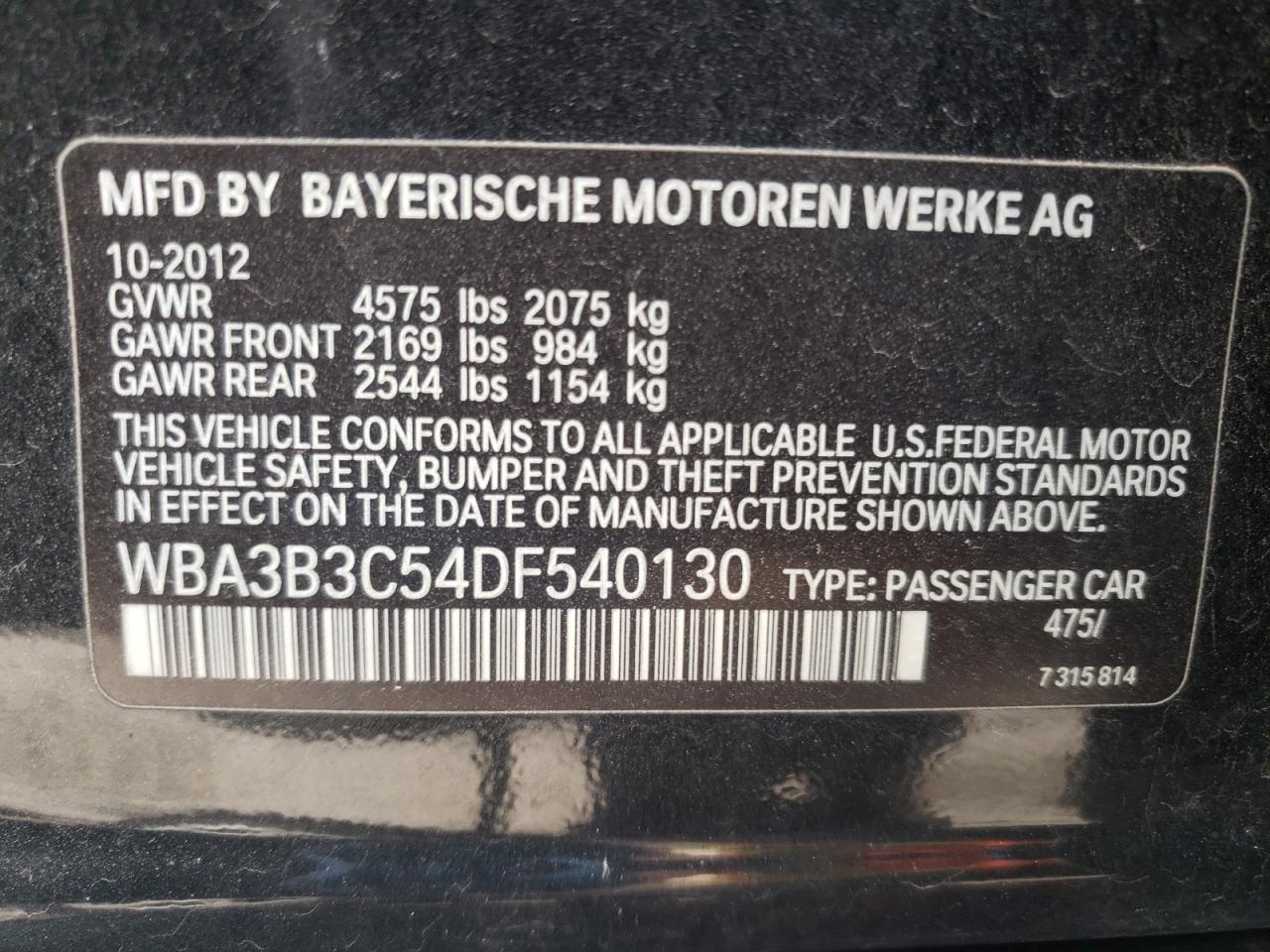 Photo 10 from auction – 2013 BMW 328 XI with VIN WBA3B3C54DF540130