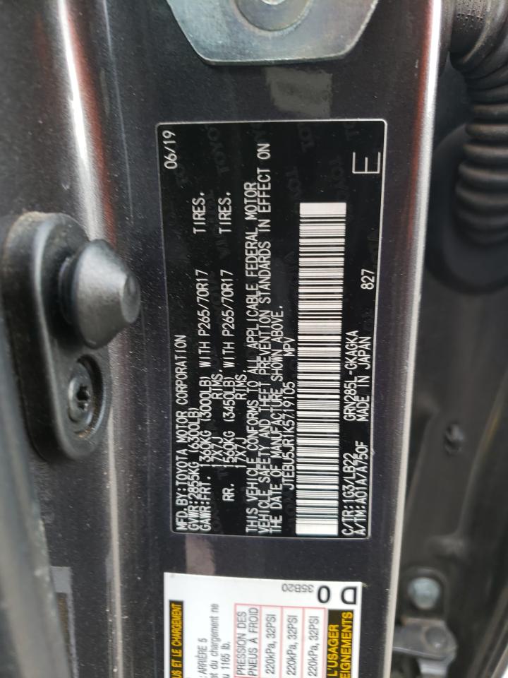 Photo 10 from auction – 2019 TOYOTA 4RUNNER SR with VIN JTEBU5JR1K5719105