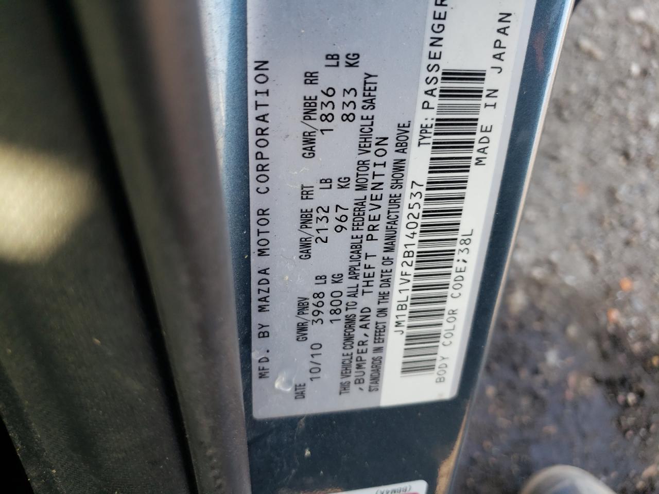 Photo 10 from auction – 2011 MAZDA 3 I with VIN JM1BL1VF2B1402537