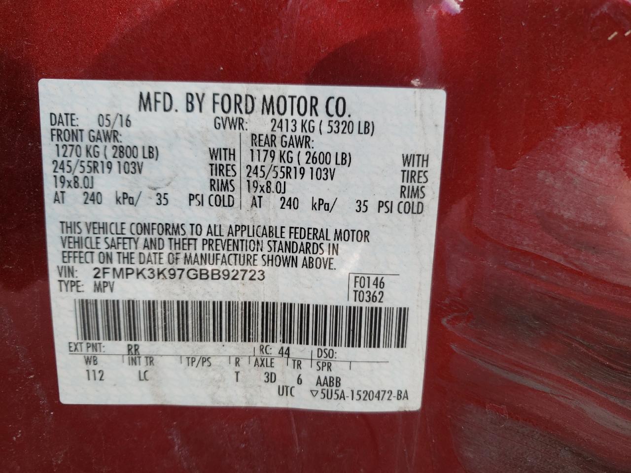 Photo 10 from auction – 2016 FORD EDGE TITAN with VIN 2FMPK3K97GBB92723