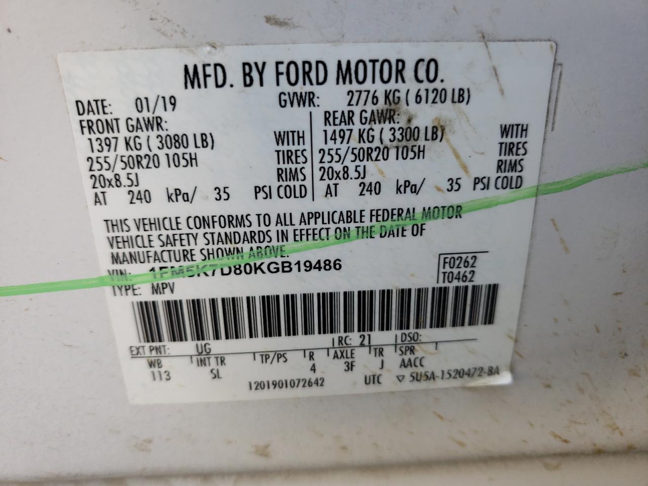 صورة رقم 10 من المزاد - 2019 FORD EXPLORER X مع VIN 1FM5K7D80KGB19486