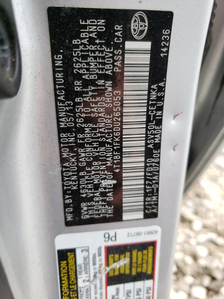 Photo 10 from auction – 2013 TOYOTA CAMRY LE with VIN 4T1BF1FK6DU265053