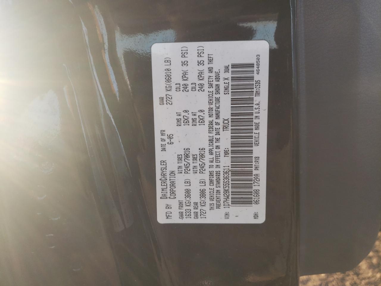 Photo 10 from auction – 2005 DODGE DAKOTA QUA with VIN 1D7HW28K55S363611