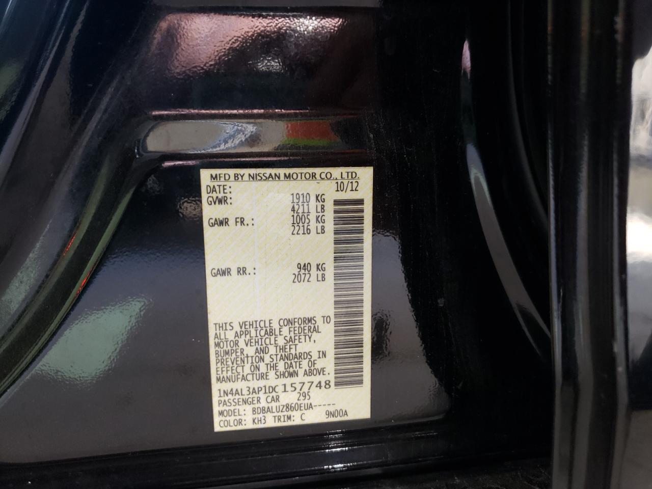 Photo 10 from auction – 2013 NISSAN ALTIMA 2.5 with VIN 1N4AL3AP1DC157748