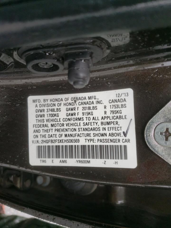 Photo 10 from auction – 2014 HONDA CIVIC LX with VIN 2HGFB2F5XEH506569